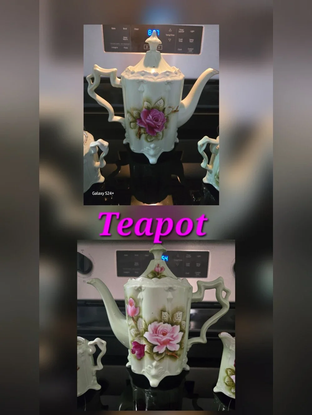 Vintage Lefton Green Heritage Porcelain Tea Set with Handpainted Pink Roses